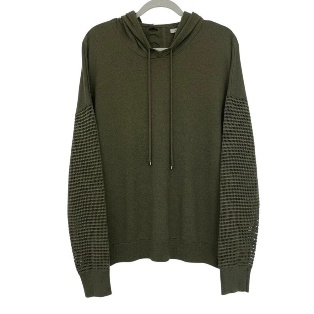 Stitches & Stripes Olive Green Cutout Knit Hooded Sweater